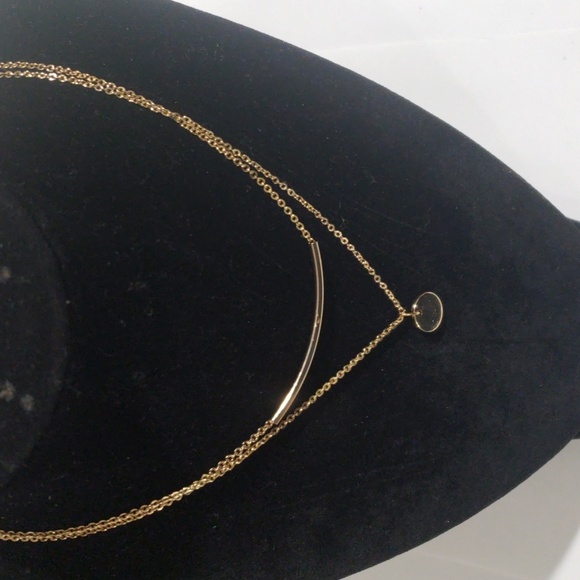 Gold-tone Layered Necklace - Sleek Bar & Round Disc Charm - Women's Jewelry - Picture 6 of 6